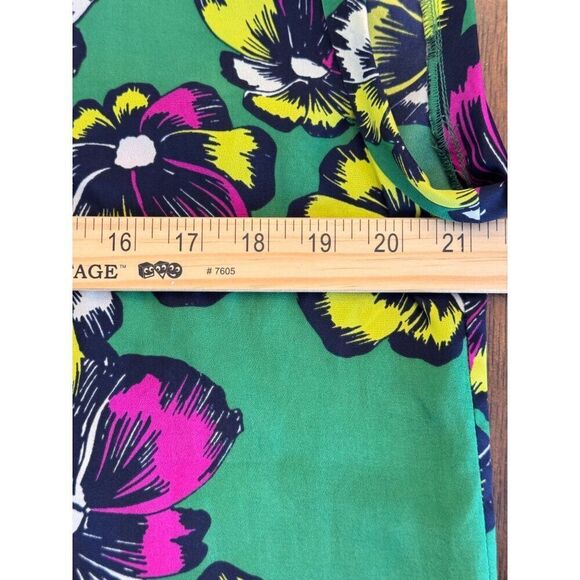 J.Crew Womens Green Floral Print Cap Sleeve Blouse Size 12 EUC Summer Vibes Prep - Picture 7 of 8